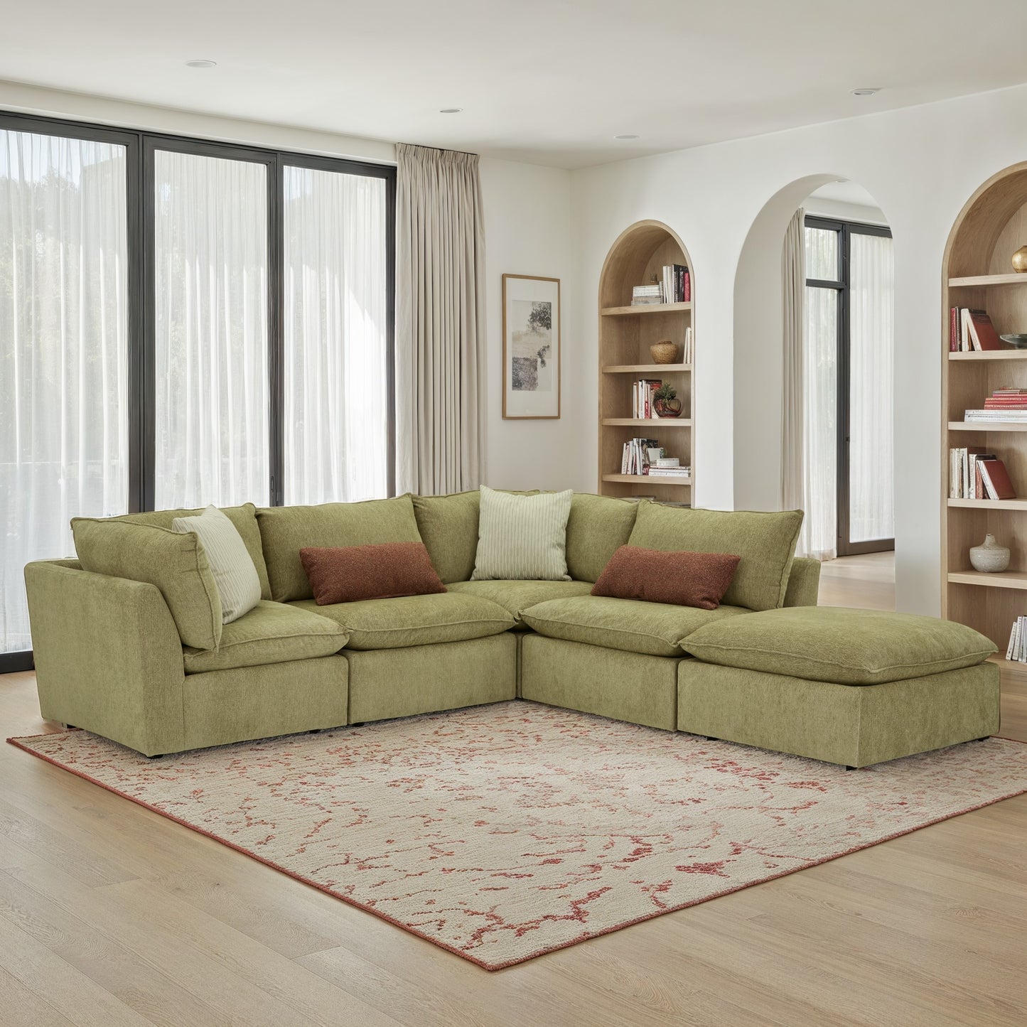 Liam Sectional with Ottoman in Safari Green
