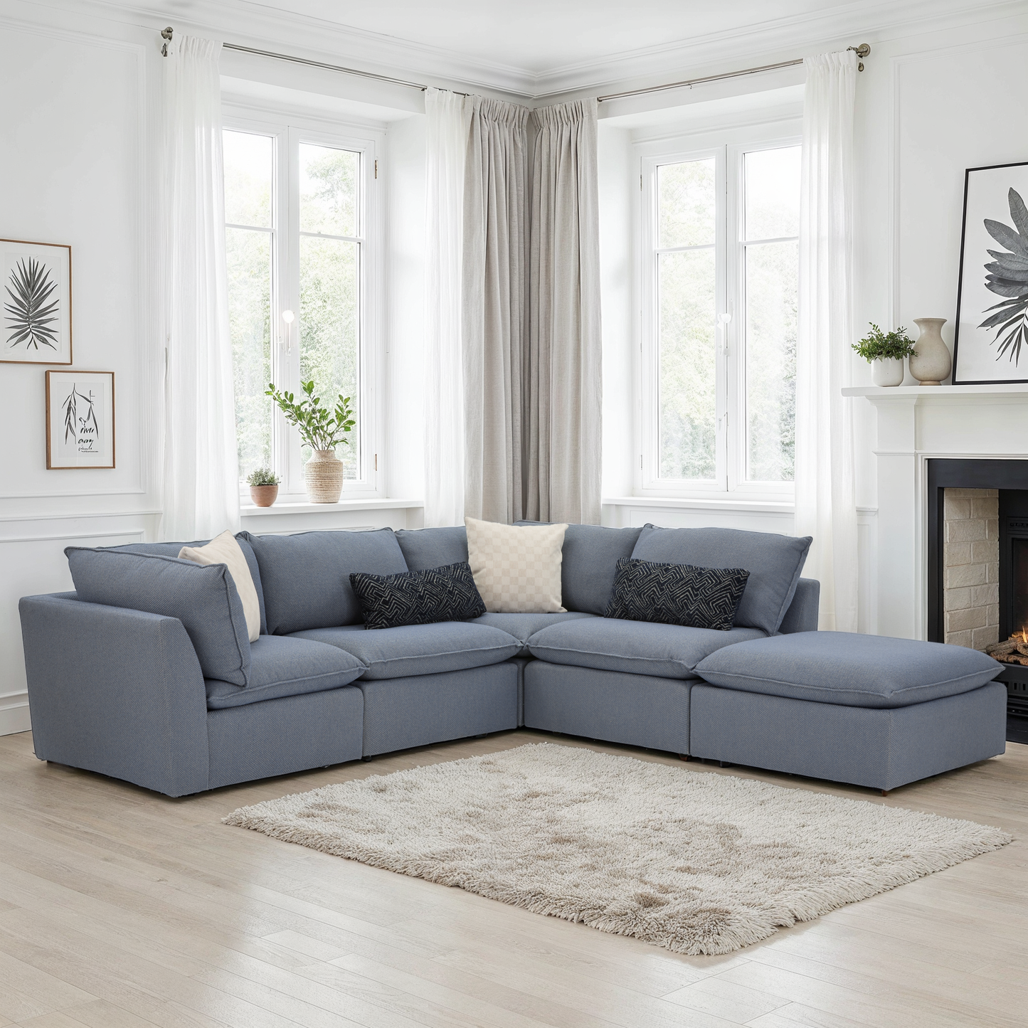 Liam Sectional with Ottoman Sky Blue