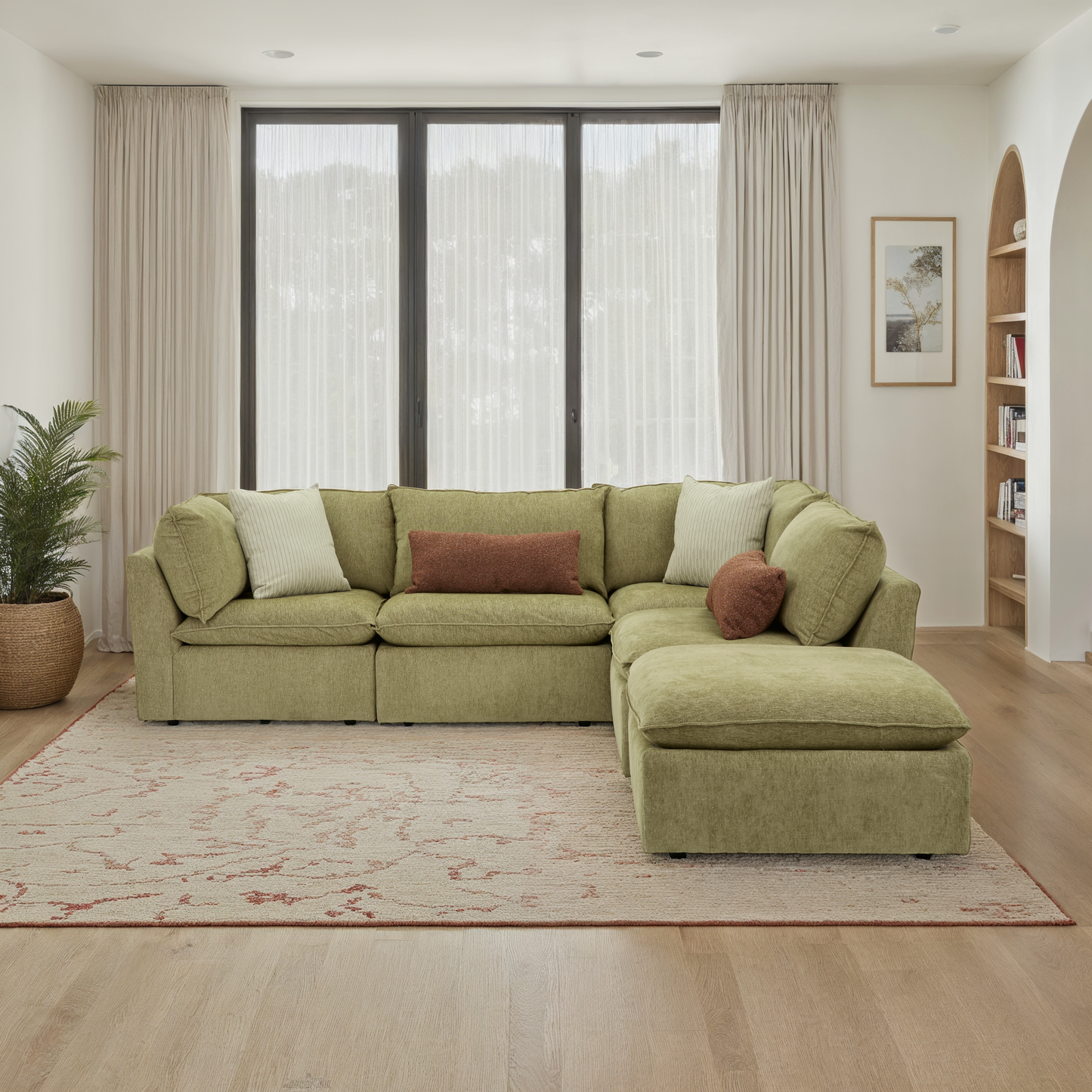 Liam Sectional with Ottoman in Safari Green