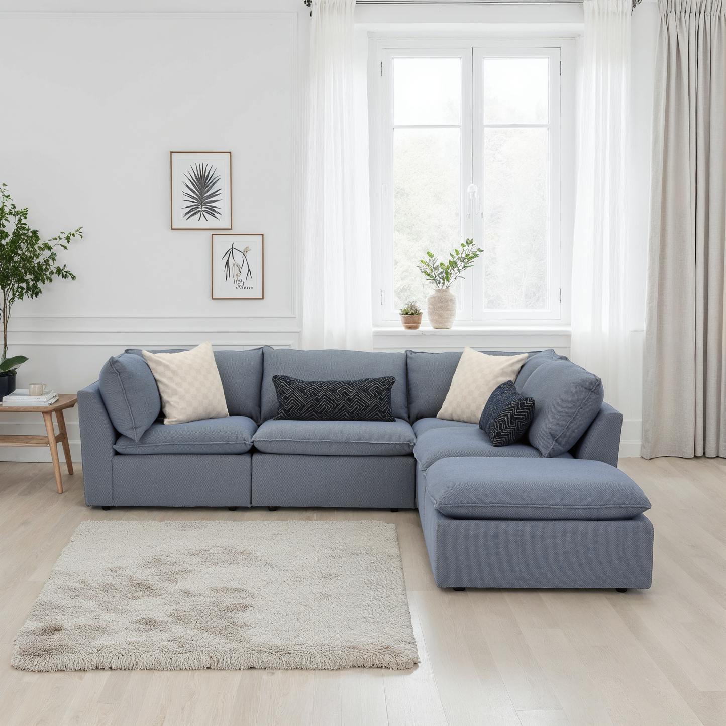 Liam Sectional with Ottoman Sky Blue
