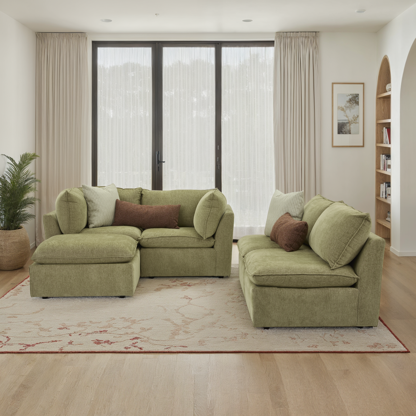 Liam Sectional with Ottoman in Safari Green