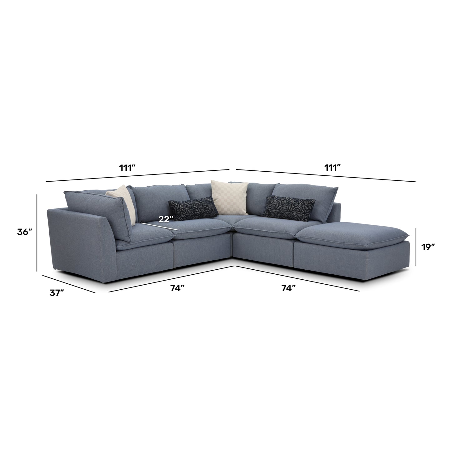 Liam Sectional with Ottoman Sky Blue